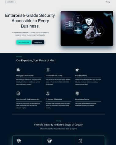 Bold, modern One-Page Carrd template for tech, cybersecurity, IT startups | Plexonium Design